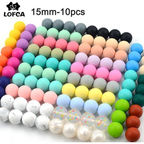 LOFCA 15mm 10pcs/lot Silicone Beads Baby Teething Beads Baby Teether Safe Food Grade Nursing Chewing Round Fashion Beads