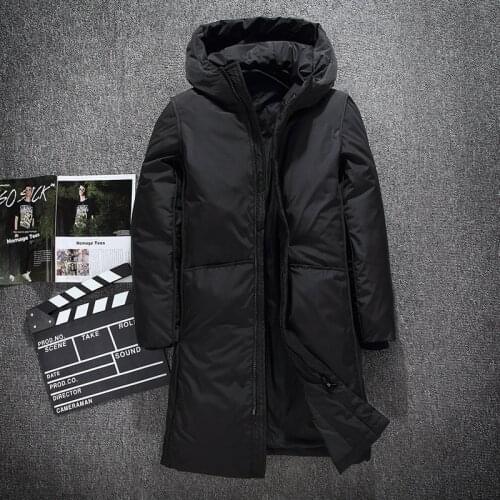 Fashion Mens X-Long Down Jacket Coat Luxury Brand Winter Solid Black Parkas Men Plus Size 4XL Thick Warm Loose Fit Male Overcoat