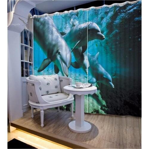 3D Curtain Fashion Customized Ocean Dolphins Curtains For Bedroom Custom Any Size Curtain Blackout Curtain Living Room