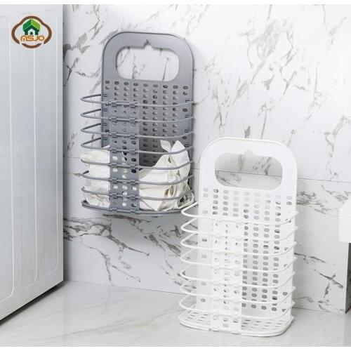 Msjo Laundry Basket Plastic Suction Cup Hanging Hamper Dirty Clothes Foldable Storage Basket Organizer Holder Pouch Household