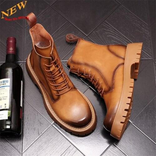 37-44 big size Leather Men Casual shoes Height Increasing Shoes martin boots work Motorcycle boots Zapatillas Hombre