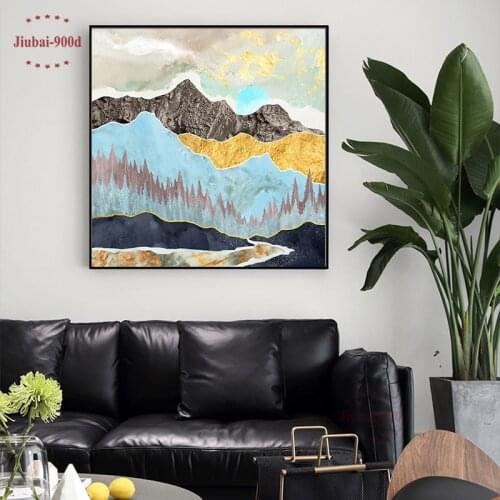 Nordic Abstract Landscape Wall Art Canvas Painting Mountain Gold Sun Modern Poster and Prints Wall Pictures for Living Room SQ02