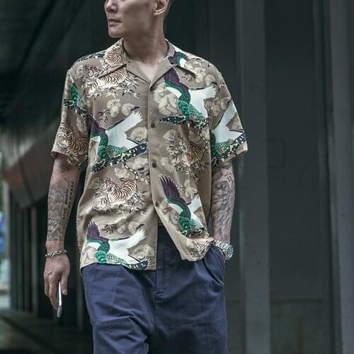 NON STOCK Japanese Tiger Camp Shirt Old Fashion Summer Mens Short Sleeve Shirts