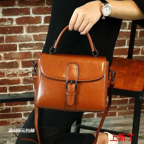 New Han Edition Cowhide Leisure Boom Soft High-Capacity Litchi Grain Shoulder Bags Cowhide Versatile Solid Color Handbag