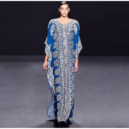 Spring And Summer New South African Loose Large Size Dress Womens Middle East Muslim Robe Blue Dignified Robe Moroccan Djellaba