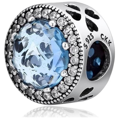 Fits for Pandora Charms Bracelets Radiant Rose Heart Beads with Aqua Blue CZ 100% 925 Sterling Silver Jewelry Free Shipping