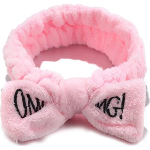 Letter OMG Flannel Soft Bow Headbands for Women Turban Hair Holder Hairbands Wash Face Hair Band Girls Headwear Hair Accessories