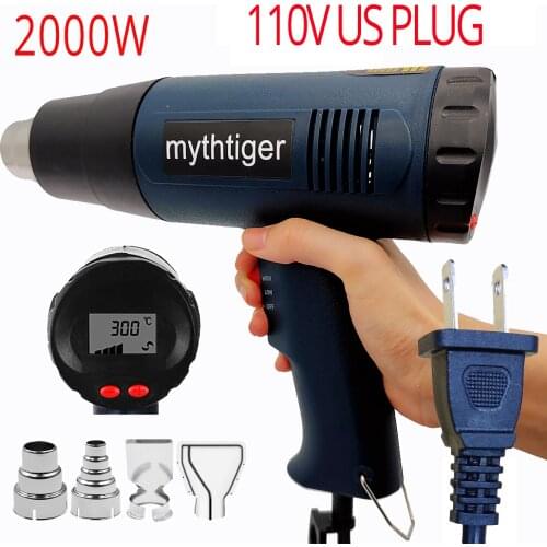 2000W 110V US Plug Industrial Electric Hot Air Gun Thermoregulator LCD Display Heat Guns Shrink Wrapping Thermal Heater Nozzle