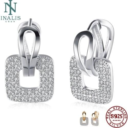 INALIS Stud Earrings For Women With Shining Zirconia Square Romantic Party Wedding Fashion Jewelry Personality Ladies Earrings