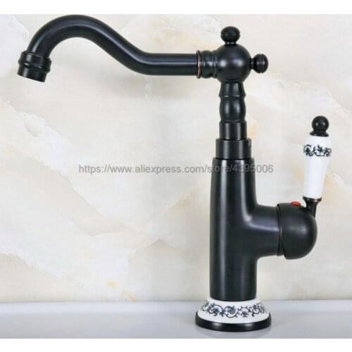 Basin Faucets Black Brass Bathroom Sink Mixer Deck Mounted Single Handle Single Hole WC Bathroom Faucet Hot and Cold Tap Bnf652