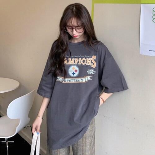 Loose Large Short Sleeve T-shirt Print Summer 2020 New for Women Socket O-neck Sweet Ages 18-35 Years