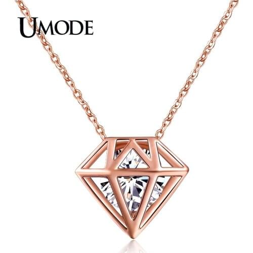 UMODE Brand Top Grade AAA Hollow Cubic Zirconia Shaped Pendant Necklaces For Women Rose Gold Color Luxury Jewelry Gifts AUN0115A