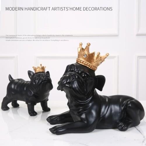 WU CHEN LONG French Bulldog Arts Sculpture Decoration Animal Statue Lucky Crown Dog Statue Home Decor Desktop Resin Crafts R4497