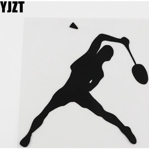 YJZT 11.9CMX12.4CM Tennis Athlete Sport Player Racket Vinyl Car Sticker Black/Silver 8A-0256