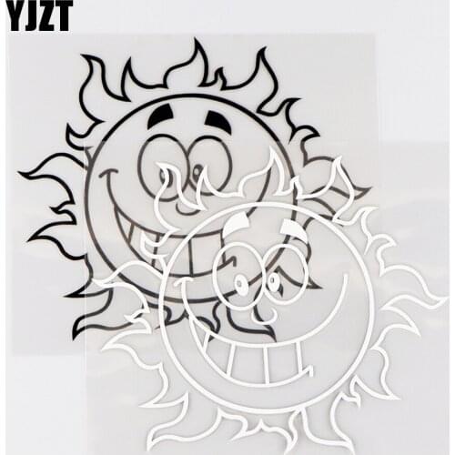 YJZT 14X12.2CM Mischievous Sun Smile Funny Car Sticker Window Bumper Vinyl Decal Black / Silver 10A-0378