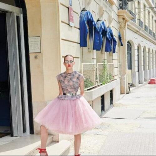 Lovely Pink Women Skirts Fashion A Line High Waist Knee Length Tutu Skirt Custom Made Simple Soft Tulle Adult Casual Skirt
