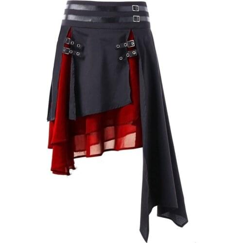Womens Gothic Punk Layer Skirt Summer Band Waist Irregular Curved Hem Color Block Punk Vintage Style Skirt Asymmetric For Girls