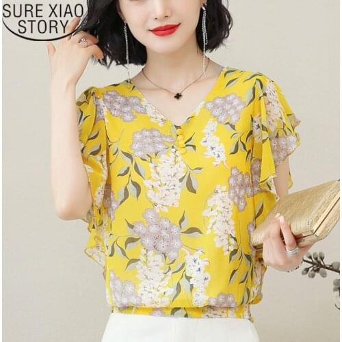 Womens Tops And Blouses 2021 Ladies Tops Chiffon Blouse Shirts Plus Size Blouse For Women Clothing Floral V-Neck Button 4575 50