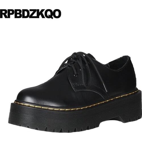 Elevator Women Creepers Platform Shoes Lace Up Large Size Thick Sole Harajuku European Designer Genuine Leather Muffin Patent