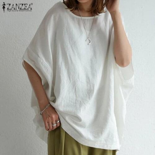 Womens Summer Blouses Vintage Solid Tops ZANZEA 2021 Half Sleeve Blusas Female O Neck Tunic Basic Tunic Casual Chemise Oversize