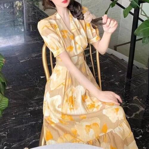 Large Size Print Woman Dress Summer 2021 New Short Sleeve Floral Dresses Elegant Lady Casual Loose Long Dress Female Robes 15468