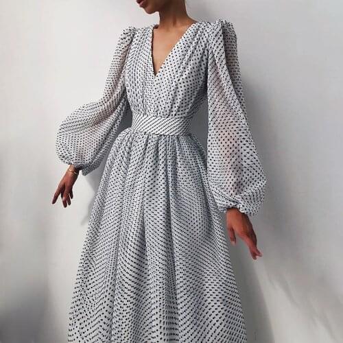 Mesh Organza Elegant Summer Womens Casual Long Clothes Belt Transparent Sexy Polka Dot Chiffon Womens Deep V-neck Retro Dress