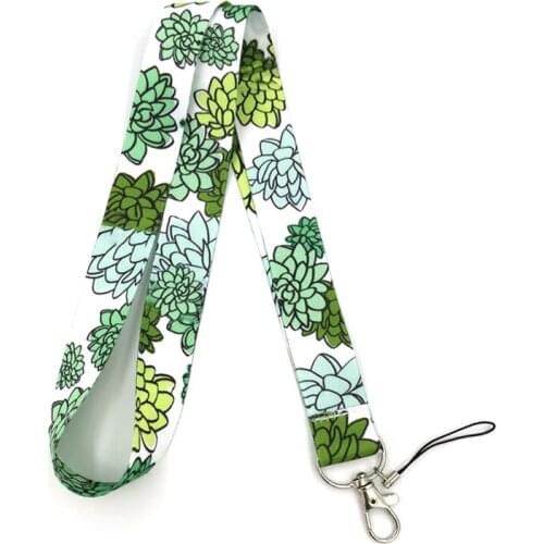 10pcs Green flowers simple Neck Lanyard keychain Mobile Phone Strap ID Badge Holder Rope Key Chain Keyrings Accessories Gifts