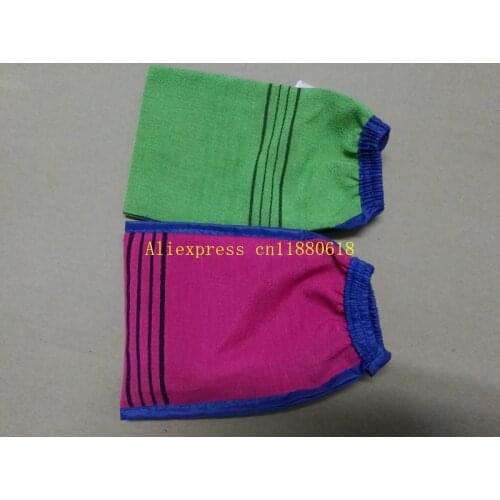 100pcs/lot Women glove Double colors korea Hammam scrub mitt magic peeling glove exfoliating tan removal mitt