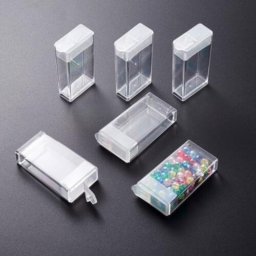 100pcs Rectangle Clear Plastic Bead Containers Flip Top Bead Storage Nial Beads Seed Beads Gems Storage Box 5x2.7x1.2cm