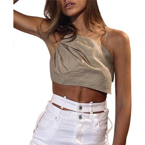 2021 Fashion Trend Women’s Sexy V-neck Irregular Camisole Summer Solid Color Backless Exposed Navel Suspender Tops Tanks