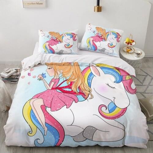 3D Unicorn Bedding Sets luxury Single Queen Double Full King Twin Bed linen For home Kids Children baby Cartoon Pink White