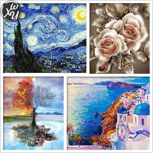 Diamond Painting Kits for Adults Starry Night Diamond Mosaic Santorini Full Drill Embroidery Four Seasons Tree 5D Diamond Decor