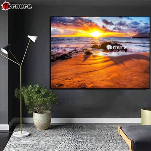 Diamond Painting Full Diamond Embroidery Sunset seascape sea reef Pattern Rhinestones Needlework DIY Mosaic decor Cross Stitch
