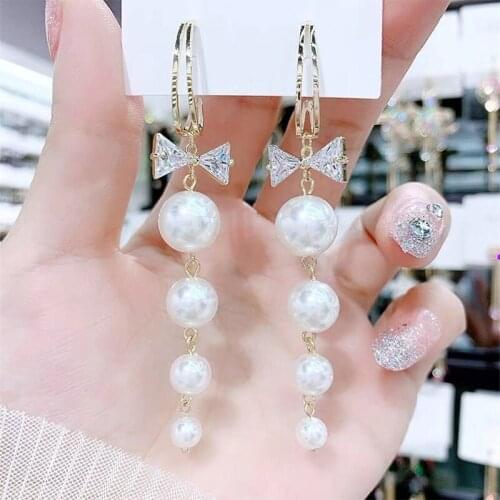Baroque girl bow pearl earrings high-end fashion long earrings 2021 trend Women jewelry elegant exquisite party accessory