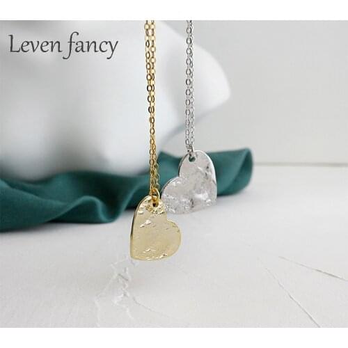 925 Solid Silver Hammered Heart Concave Surface Name Necklace Minimalist Love Heart Pendant Necklace Wedding Anniversary Gift