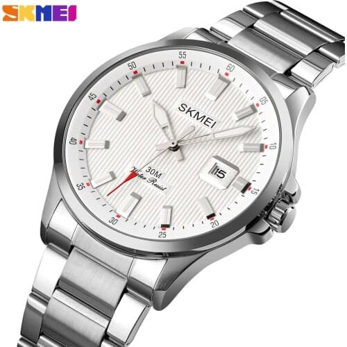SKMEI Luxury Brand Quartz Mens Watch Business Stainless Steel Waterproof Male Clock Date Display Wristwatch Relogio Masculino
