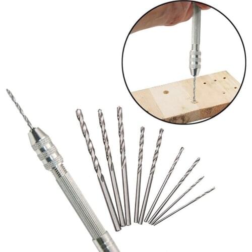 Woodworking Drilling Rotary Tools Manual Drill 10pcs Twist Drill Bit Mini Micro Aluminum Alloy Hand Drill With Keyless Chuck
