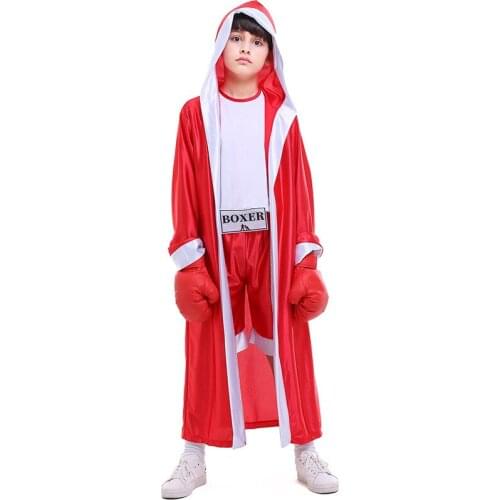 Child Boxer Uniform Blue Red Boxing Sports Boys Book Week Costume Halloween Family Party Childrens Day Outfit