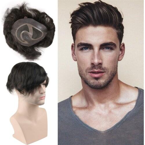 Replacement for Men Thin Skin Toupee Mono Lace Top Mens Hair Pieces Replacement System #3 Dark Brown Color Human Hair Toupee