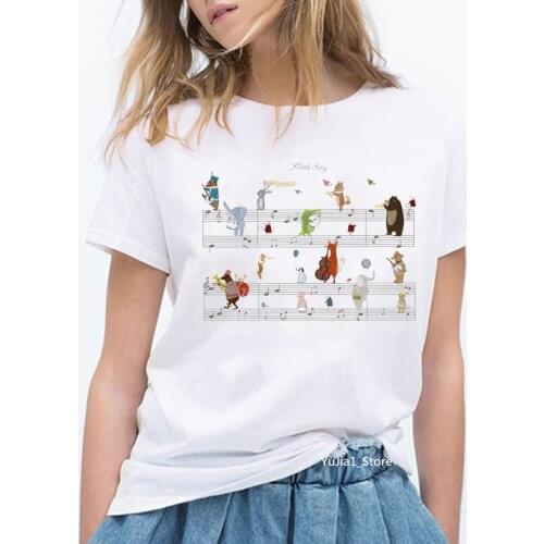 Musical note zoo animals print harajuku kawaii tshirt cute summer top woman clothes funnny t shirts white lovely graphic tees