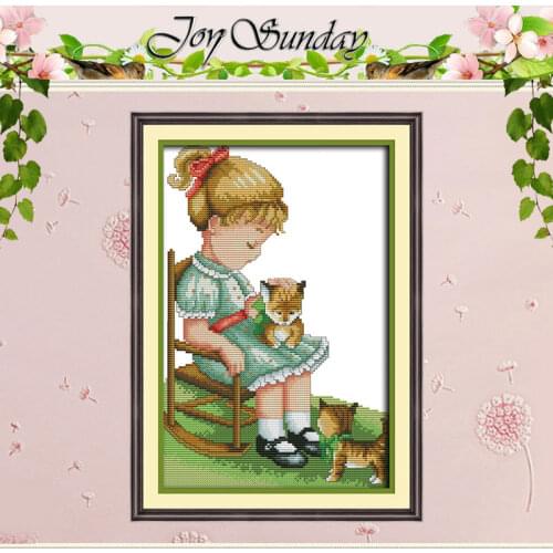 Girl And Cat Painting Counted Cross Stitch 11CT 14CT Cross Stitch Set Wholesale Chinese Cross-stitch Kit Embroidery Needlework