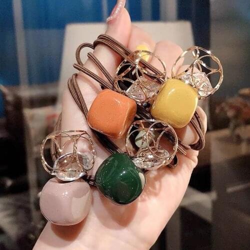 South Korea Dongdaemun Holster Female Hollow Rhinestone Square Head Rope Net Red Ins Hair Tie New Rubber Band Hair Accessories