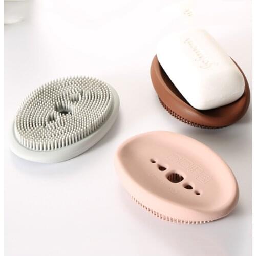 Creativity Double-Sided Silicone Soap Holder Box Flexible Multifunctional Bathroom Kitchen Dish Cleaning Brush Soap Storage Box