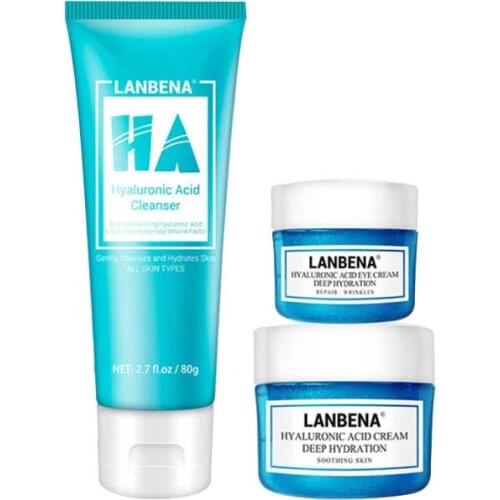 LANBENA Hyaluronic Acid Moisturizing Series Facial Cleanser Eye Cream Face Cream Remove Fine Line Maintain PH Balance Hydration
