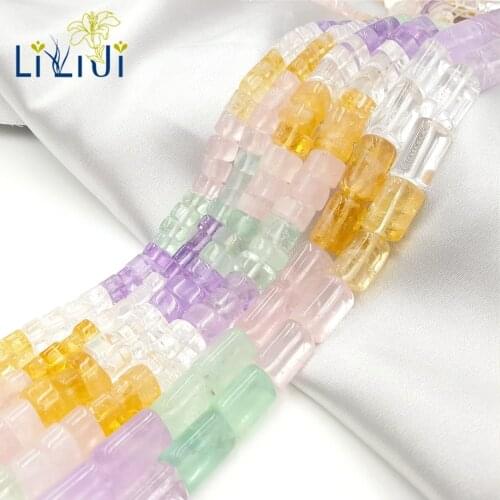 Lii Ji Natural Citrine,Amethyst,Rose Quartz,Clear Quartz,Fluorite Triangular Prism Shape Multi Stone Approx 39cm For DIY Jewelry