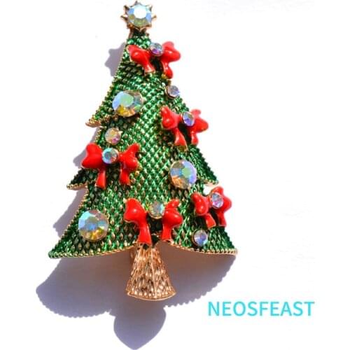 Cute Rhinestone Christmas Tree Brooches For Women Alloy Pin Multi Color Ladies New Year Gifts Coat Accessories Classic Jewelry