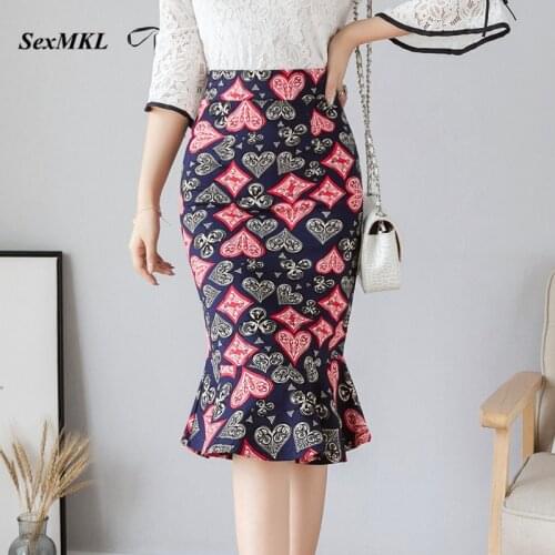 Fashion Long Skirts Womens 2020 Casual Bodycon High Waist Skirt Korean Ladies Ruffles Printed Sexy Pencil Skirt Plus Size Jupe