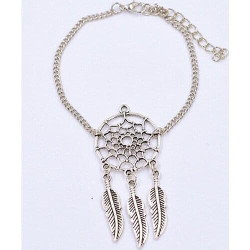 Fashion Jewelry Vintage Silvers Dream Catcher Feather Distortion Chain & Cross Chain Good Luck Bracelets & Bangle 10pcs A29