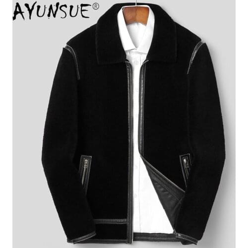 AYUNSUE 2020 New Men Clothing Thick Mens Clothes Real Sheep Shearing Winter Jacket Mens 100% Wool Coat Ropa Hombre LXR365