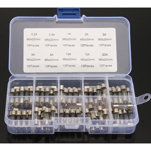 100 Teile/los 5x20mm Elektrische Verschiedene Sicherung Amp flink Glassicherung Mix Set mit Box 0.2A 0.5A 1A 2A 3A 5A 8A 10A 15A